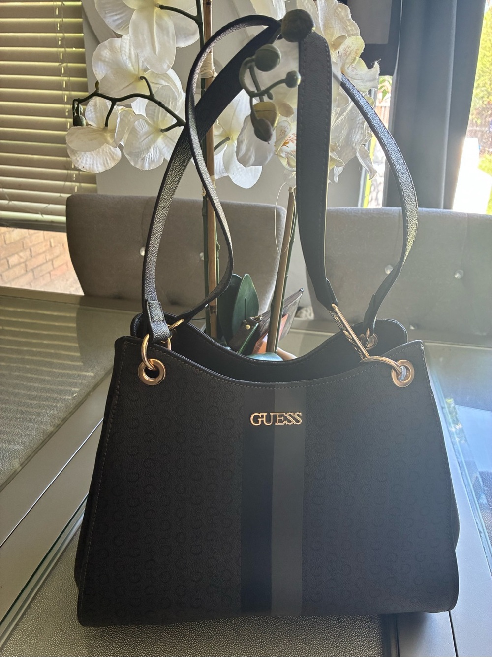 GUESS Black Shoulder Bag with Gold-Tone Hardware